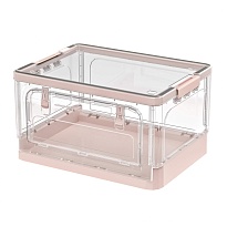 Ящик пластиковый складной прозрачный коричневый, дно розовое,490х360х280 мм, с колесиками в Калининграде