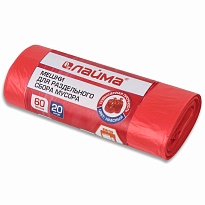 Мешки для мусора 60 л, красный, в рулоне 20 шт., ПНД, 10 мкм, 680х580 мм, LAIMA, 606702 в Калининграде