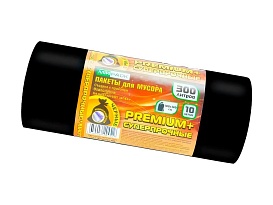 Мешки для мусора 300 л, черные, в рулоне 10 шт., ПВД 70 мкм, 1400х1000 мм, PREMIUM+, 30010160 в Калининграде