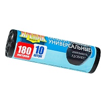 Мешки для мусора 180 л, с ушками, черные, в рулоне 10 шт., ПНД, 20 мкм, 1150х800 мм, Крепак, 4607075710498 в Калининграде