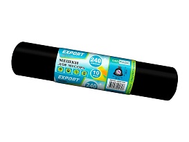 Мешки для мусора 240 л, черные, в рулоне 10 шт., ПВД 80 мкм, 1300х930 мм, EXPORT, exp 24010167 в Калининграде