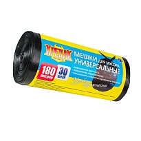 Мешки для мусора 180 л, черные, в рулоне 30 шт., ПНД, 20 мкм, 1150х800 мм, Крепак, 4607075710139 в Калининграде
