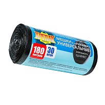 Мешки для мусора 180 л, с ушками, черные, в рулоне 30 шт., ПНД, 20 мкм, 1150х800 мм, Крепак, 4607075710399 в Калининграде