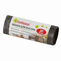 Мешки для мусора 30 л, черные, в рулоне 20 шт., ПНД, 5 мкм, 550х470 мм, Любаша эконом, 605329 в Калининграде
