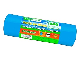 Мешки для мусора 240 л, ароматизированные, синие, в рулоне 10 шт., ПВД 30 мкм, 1300х930 мм, STANDART, 24010661 в Калининграде