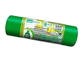 Мешки для мусора 300 л, зеленые, в рулоне 10 шт., ПВД 70 мкм, 1400х1000 мм, PREMIUM+, 300101601 в Калининграде