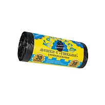 Мешки для мусора 30 л, с ушками, черные, в рулоне 30 шт., ПНД, 8 мкм, 580х460 мм, Крепакоф, 4607075710412 в Калининграде Мешки для мусора 30 л, с ушками, черные, в рулоне 30 шт., ПНД, 8 мкм, 580х460 мм, Крепакоф, 4607075710412 в Калининграде