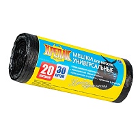 Мешки для мусора 20 л, черные, в рулоне 30 шт., ПНД, 10 мкм, 550х440 мм, Крепак, 4607075710092 в Калининграде
